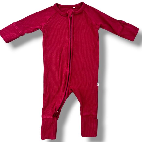 Brave Little Ones Red Ribbed Zip Convertible Bamboo Romper Size Newborn - Picture 1 of 4
